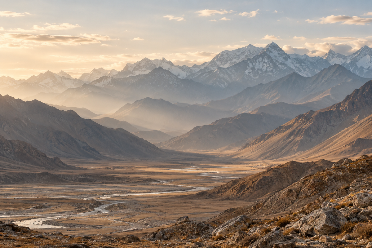 Montagnes du Tibet dans une lumière matinale douce