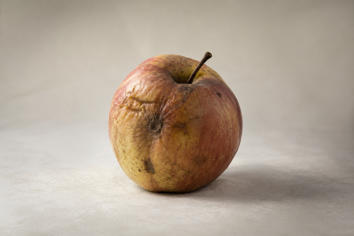Pomme vieillie sur fond beige