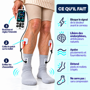 Utilisation des chaussettes Nervéa avec patch sur le mollet et boîtier TENS